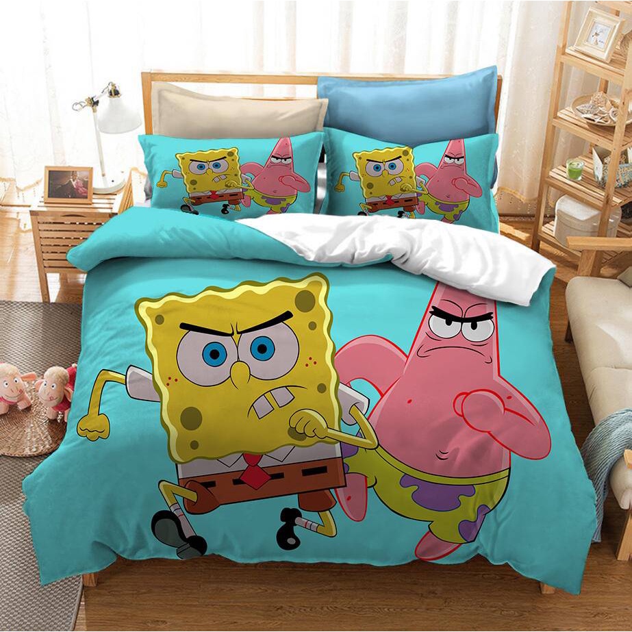 fash-spongebob-3in1-ชุดเครื่องนอน-ผ้าปูที่นอน-ผ้าห่ม-ห้องนอน-ซักทําความสะอาดได้-สะดวกสบาย