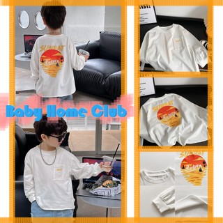 เสื้อยืดแขนยาว ผ้าฝ้าย พิมพ์ลายทะเล สไตล์ญี่ปุ่น และเกาหลี สําหรับเด็ก (90-140 ซม.)