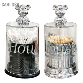 CARLOSA Cute Bear Toothpick Holder Crystal Clear Cotton Swab Container Storage Box Canister Jar with Lid