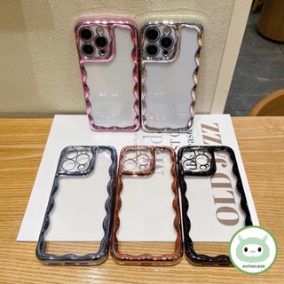 เคสโทรศัพท์มือถือ ซิลิโคนนิ่ม ใส กันกระแทก ลายคลื่นหยิก สีชมพู สําหรับ Apple IPhone 14 Pro Max 11 Pro Max ip 14Pro 13 ip 12 Pro Max