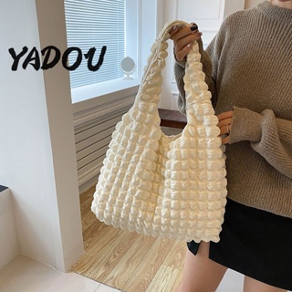 YADOU กระเป๋า แบบพกพา ไหล่ข้างหนึ่ง ผ้าใบ การพิมพ์ ดอกไม้ เมฆ เรียบง่าย