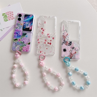 เคสโทรศัพท์มือถือ แบบแข็ง ฝาพับ ลายดอกไม้ สีม่วง สีชมพู สําหรับ OPPO Find N2 Flip N2Flip