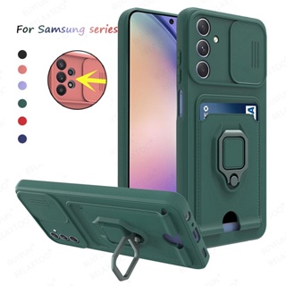 Slot Card Cover Camera Lens Protect Slide Window Shockproof Armor Card Pocket Holder Case for Samsung Galaxy A14 A34 A54 A23 A13 A53 A73 4G 5G