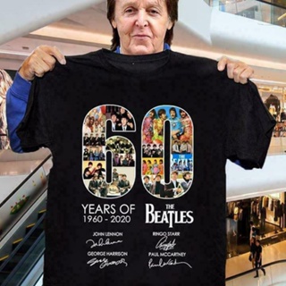 GOOD YFเสื้อยืดแขนสั้นเสื้อยืดแขนสั้น ผ้าฝ้าย ลาย 60 Years Of The Beatles 1960- สีดํา สไตล์วินเทจ สําหรับผู้ชาย และผู้หญ