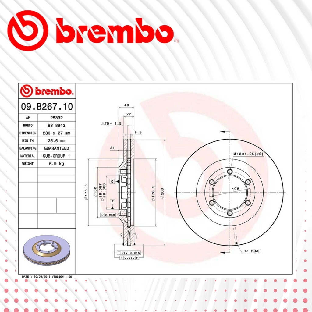 brembo-official-จานดิสเบรค-หน้า-1-คู่-2-จาน-09-b267-10-สำหรับ-isuzu-mu-7-mu7-ปี-2004-2013-มิว-7