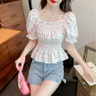 เสื้อเบลาส์ ลายดอกไม้ สไตล์ฝรั่งเศส สุดชิค เข้าได้กับทุกชุด สําหรับผู้หญิง