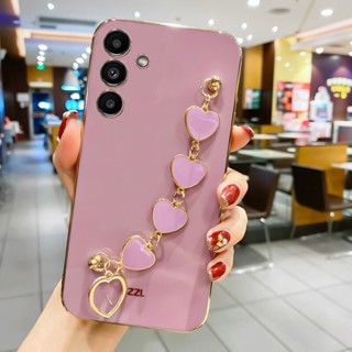 พร้อมส่ง เคสโทรศัพท์มือถือชุบไฟฟ้า แบบนิ่ม ลายหัวใจ มีสายโซ่คล้อง สําหรับ Samsung Galaxy A24 LTE M54 5G 4G GalaxyA24 A24