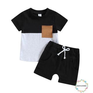 Babyclothes- ชุดเสื้อยืด แขนสั้น สีตัดกัน และกางเกงขาสั้น 2 ชิ้น สําหรับเด็กผู้ชาย เหมาะกับฤดูร้อน