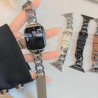 สายนาฬิกาข้อมือ สายหนัง โลหะ หรูหรา สําหรับ Apple Watch Series Ultra 8 7 6 5 4 3 2 1 ขนาด 42 44 45 49 มม. 38 40 41 มม.