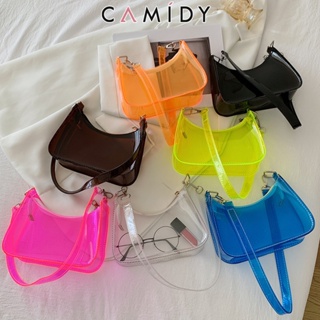 Camidy กระเป๋าเจลลี่ใสใหม่ PVC กระเป๋าสะพายใต้วงแขนสไตล์ต่างประเทศสีลูกกวาดกระเป๋าสะพายผู้หญิง