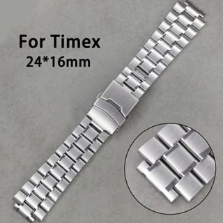 สายนาฬิกาข้อมือ สเตนเลส 304 5 เม็ด โลหะแข็ง แบบเปลี่ยน สําหรับ Timex 24*16 มม.