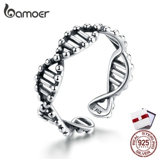 BAMOER DNA Double Helix ออกแบบแหวนนิ้วปรับได้ 925 เงิน