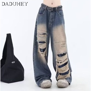 DaDuHey🔥 Mens and Womens 2023 New Hong Kong Style Retro High Waist Loose All-Match Ripped Jeans Ins Hip Hop Trend Baggy Straight Casual Pants