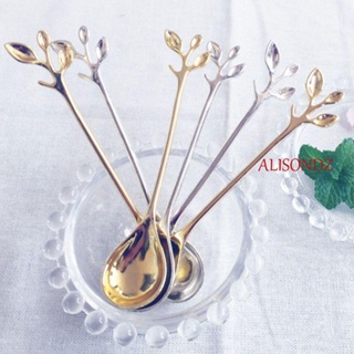 ALISONDZ Creative Small Coffee Spoon Gold Silver Bronze Cutlery Mini Dessert Spoon Tableware Royal Style for Snacks Kitchen Dining Bar Branch Shape Exquisite Vintage Flatware/Multicolor