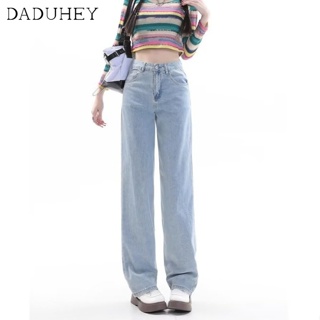DaDuHey🎈 Light Blue Wide-Leg Jeans Womens Korean-Style Loose High-Waist Casual Mopping Pants