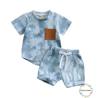Babyclothes- ชุดเสื้อยืดคอกลม แขนสั้น กางเกงขาสั้น เอวยางยืด พิมพ์ลายมัดย้อม แฟชั่นฤดูร้อน สําหรับเด็กผู้ชาย