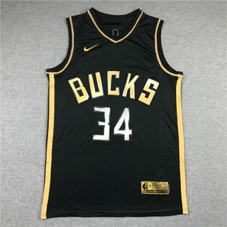 ขายดี อเนกประสงค์ NBA สําหรับผู้ชาย #34 เสื้อกีฬาบาสเก็ตบอล ลายทีม Giannis Antetokounmpo Milwaukee Bucks สีดํา สีทอง 527548