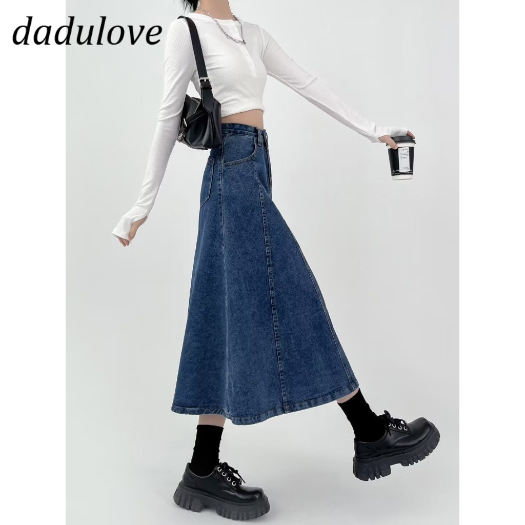 dadulove-new-korean-version-of-ins-retro-thin-denim-skirt-niche-high-waist-a-line-skirt-large-size-bag-hip-skirt