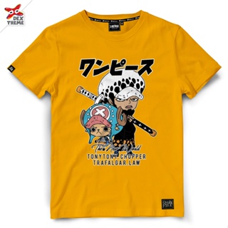 เสื้อยืดผ้าฝ้ายพิมพ์ลาย Dextreme เสื้อวันพีซ T-shirt DOP-1489 One Piece ลาย ช็อปเปอร์และลอว์ Chopper&amp;Law มี สีเหลือง และ