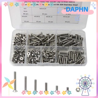 Daphs ชุดน็อต และสกรู สเตนเลส 304 260 ชิ้น|สกรูหัวแบน Countersunk M3 สําหรับซ่อมแซมผู้ชาย