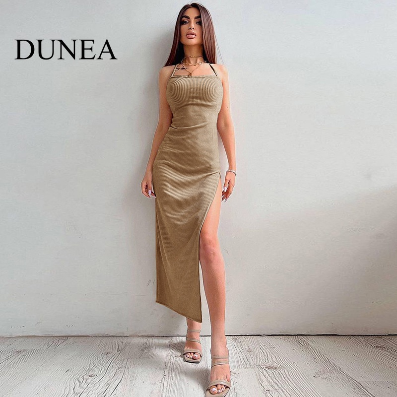 dunea-ชุดเดรส-สายคล้องคอ-ผ้าถัก-เซ็กซี่-สําหรับผู้หญิง