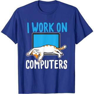 2023 New  I Work On Computers - Funny Cat Lover Kitten Kitty T-Shirt Youth anime print short-sleeved T-shirt Valentines