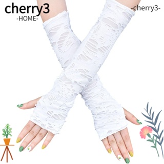 Cherry3 ถุงมือยาว ถุงมือร็อคพังก์ ไร้นิ้ว ตลก โกธิค ฮิปฮอป สีดํา คลับแวร์ ฮาโลวีน