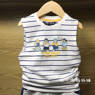 พร้อมส่ง ขายดี ใหม่ เสื้อแขนกุด ผ้าฝ้าย 100% พิมพ์ลายทาง ระบายอากาศ แบบแห้งเร็ว สไตล์เกาหลี ญี่ปุ่น สําหรับเด็กผู้ชาย และเด็กผู้หญิง 2023