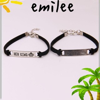 Emilee His Queen สร้อยข้อมือคู่รัก สีดํา คลาสสิก ของขวัญสําหรับผู้หญิง ผู้ชาย