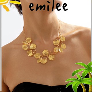 Emilee สร้อยคอโชคเกอร์ จี้รูปใบไม้ สีทอง สไตล์วินเทจ เครื่องประดับ ของขวัญ