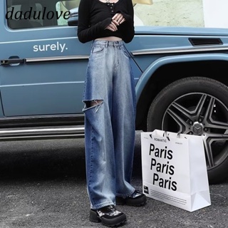 DaDulove💕 New American Ins High Street Gradient Ripped Jeans Niche High Waist Wide Leg Pants Large Size Trousers