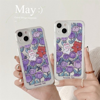 ️จัดส่งทันที️เคสไอโฟน 14 Pro 13 11 12 14 Pro Max 7 8 Plus SE X XR XS Max Cute หมีและกระต่าย Clear กันกระแทก Space Case