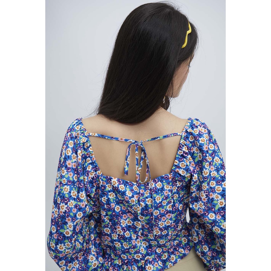 esp-เสื้อเบลาส์ลายดอกไม้แต่งแขนพอง-ผู้หญิง-สีน้ำเงิน-puff-sleeve-floral-print-blouse-5783