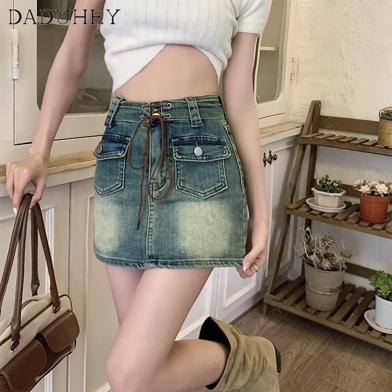 daduhey-new-korean-style-retro-washed-jeans-women-high-waist-strappy-skirt-large-size-bag-hip-skirt