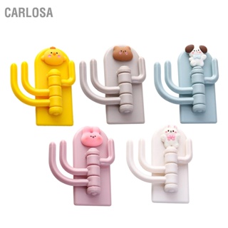 CARLOSA Self Adhesive Hanger Punch ฟรีหมุน 3 ตะขอสัตว์น่ารักที่แขวนประตูติดผนังสำหรับกุญแจ