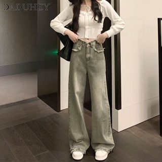 DaDuHey🎈 New Korean Style Ins Retro Washed Women Jeans High Waist Loose Wide Leg Pants Plus Size Trousers