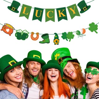 แบนเนอร์สตรีมเมอร์ และลูกปา สําหรับเซนต์ Patricks Day ลูกโป่งธงนําโชค สําหรับตกแต่งปาร์ตี้