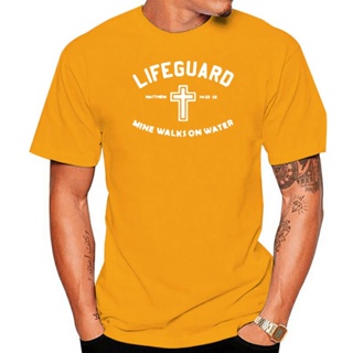 066เสื้อยืดผ้าฝ้ายพรีเมี่ยม เสื้อยืด พิมพ์ลายศาสนาคริสเตียน lifeguard เดินบนน้ํา สําหรับผู้ใหญ่