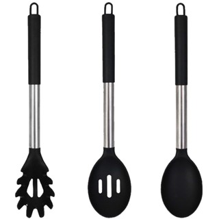 3pcs Solid Silicone Heat Resistant Baking Dishwasher Safe Hanging Non Stick For Cooking Kitchen Utensils Spoon Set