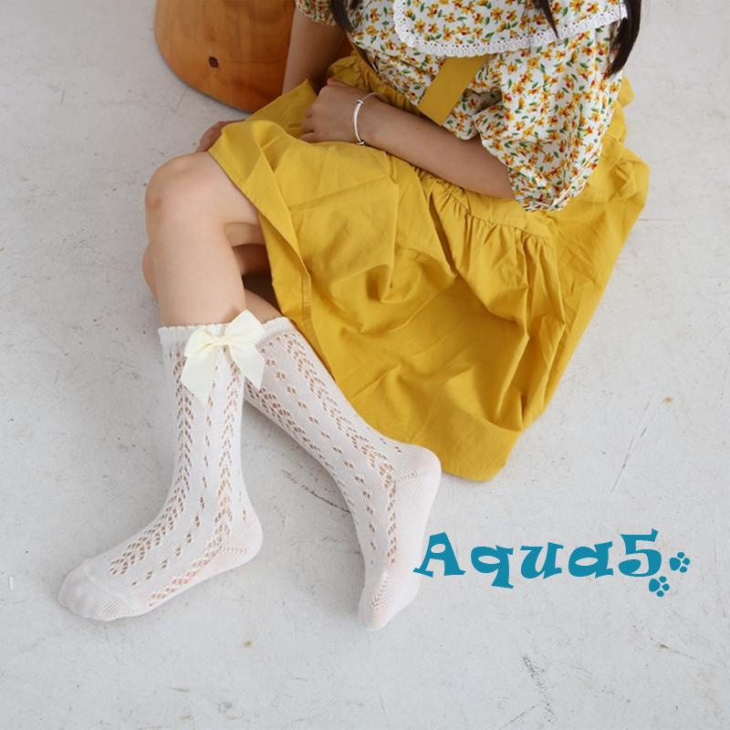 aqq-เด็กวัยหัดเดิน-เด็กผู้หญิง-ฤดูร้อน-ตาข่าย-ถุงเท้า-สีพื้น-ท่อกลาง-ระบายอากาศ-กลวง-โบ-ถุงเท้าเจ้าหญิง
