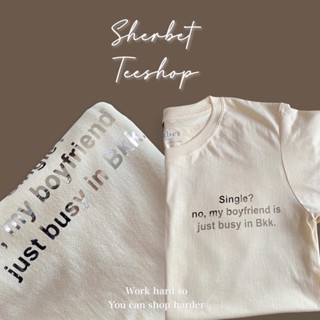 เสื้อยืด single in bkk ตัวหนังสือสีเงินเงา|sherbet.teeshop