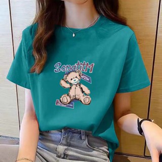 เสื้อยืดคอกลม แขนสั้น พิมพ์ลายการ์ตูน ทรงหลวม สไตล์เกาหลี สําหรับผู้หญิง