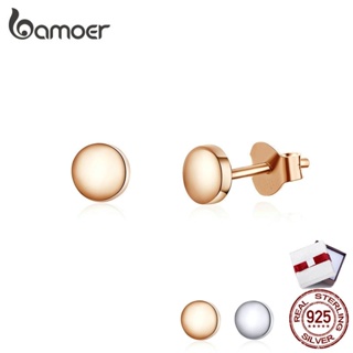 BAMOER 2 Color Simple Stud Earrings for Women High Quality 100% 925 Sterling Silver White&amp;Gold