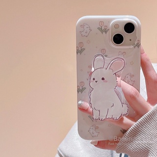 เคสโทรศัพท์มือถือ แบบนิ่ม ลายการ์ตูนกระต่าย และดอกไม้ พร้อมขาตั้ง สําหรับ iPhone 14 Plus 14 13 12 11 Pro Max X Xr Xs Max 7 8 Plus SE2020