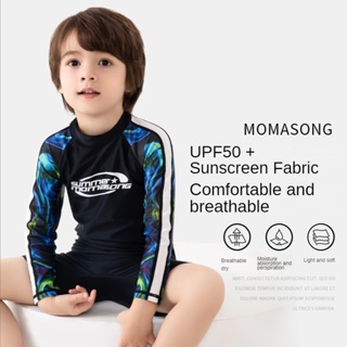 Momasong ชุดว่ายน้ําวันพีช แขนยาว ผ้าฟาบริค แห้งเร็ว UPF50+ สําหรับเด็กผู้ชายอายุ 2-12 ปี ชุดว่ายน้ำสำหรับเด็กชาย