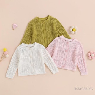 Babygarden-0-3 ปี เสื้อคาร์ดิแกนถัก แขนยาว คอกลม กระดุม สีพื้น น่ารัก สําหรับเด็กผู้หญิง