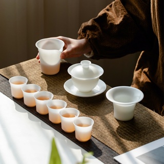 Suet Jade Ice Seed Jade Porcelain Tea Set [Huayun] ชุดถ้วยชาเซรามิค พร้อมฝาปิด สําหรับใช้ในครัวเรือน [A028]
