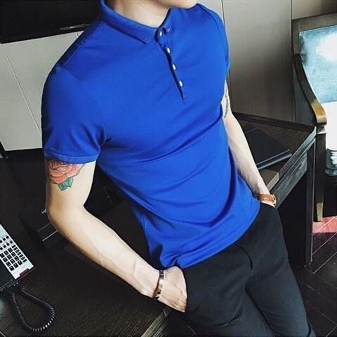 เสื้อโปโลแขนสั้น-คอปก-เข้ารูป-สีพื้น-แฟชั่นฤดูร้อน-สไตล์นักธุรกิจ-สําหรับผู้ชาย