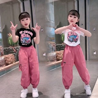 ชุดเสื้อแขนสั้น ลายการ์ตูน ทรงหลวม แฟชั่นฤดูร้อน สําหรับเด็กผู้หญิง 2023