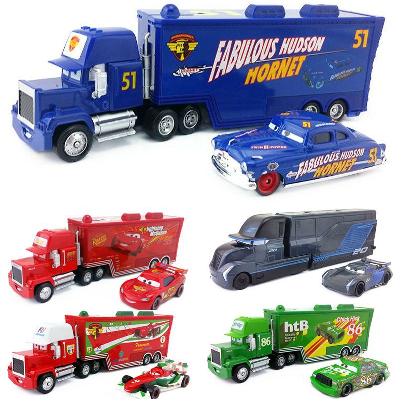 โมเดลรถยนต์-disney-pixar-cars-2-3-lightning-mcqueen-mater-mack-trucks-and-cars-fzoh-2-ชิ้น